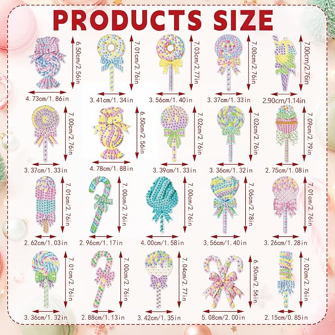 Tondiamo 20 Pcs Christmas Macaron Candy Diamond Painting Keychain Kits 5d DIY Diamond Art Pendants Double Sided Hanging Key Chains for Christmas Party Decoration DIY