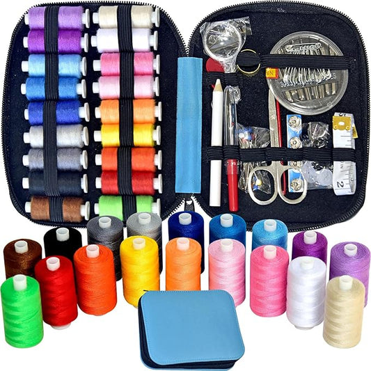Sewing Kit with Case Portable Sewing Supplies for Home Traveler, Adults, Beginner, Emergency, Contains 18 Sewing Thread, Scissors, Needles, Measure etc,Medium Electric Blue