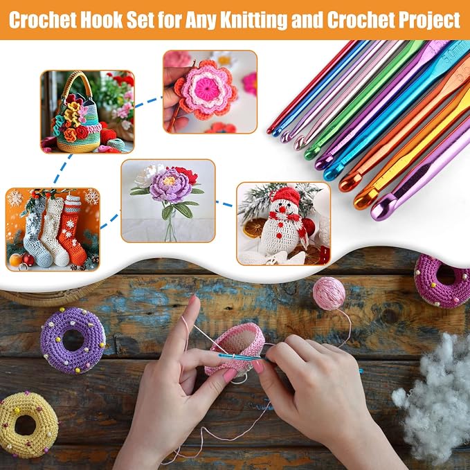 MECHEER Crochet Kit for Beginners, 54 Pack Crochet Hook Set Crochet Accessories, Ergonomic Knitting Kit with Storage Case, Crochet Needles, Hand Craft Knitting Accessories for Crocheters