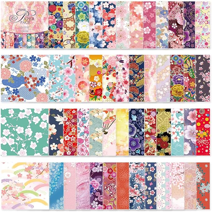 Origami Paper 50 Sheets, 6-Inch Square Double Sided Colored Craft Paper | 70GSM colorful paper,50 Vivid Pattern Origami Kit,DIY Hand Crafts,Arts Creativity,Easy to Fold,No-Fading.Japanese Sakuras