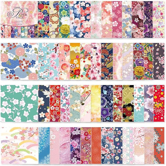 Origami Paper 50 Sheets, 6-Inch Square Double Sided Colored Craft Paper | 70GSM colorful paper,50 Vivid Pattern Origami Kit,DIY Hand Crafts,Arts Creativity,Easy to Fold,No-Fading.Japanese Sakuras