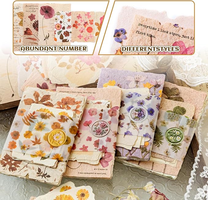 120 Pcs Floral Textured Scrapbook Paper Junk Journal Supplies Stationery