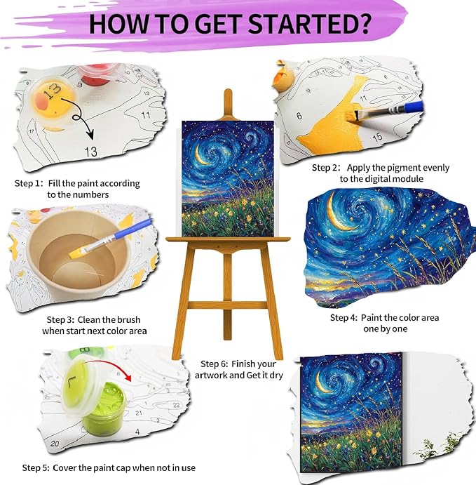 pchmcu DIY Starry Night Paint by Numbers Kits for Adults,Landscape Paint by Number for Adults Beginner Moon,Grassland Paint by Numbers Kits on Canvas Without Frame for Home Wall Decor 16x20inch