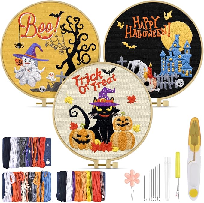 TINDTOP Halloween Embroidery Kit for Adult, Embroidery Stitch Practice kit