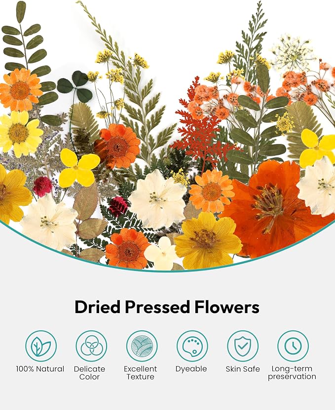 Dried Flowers, Resiners 100Pcs Pressed Flowers for Craft Yellow Real Natural Dried Flowers Dry Leaves Kit for DIY Making Crafts Resin Soap Candle Scrapbook Supplies Card Making Jewelry