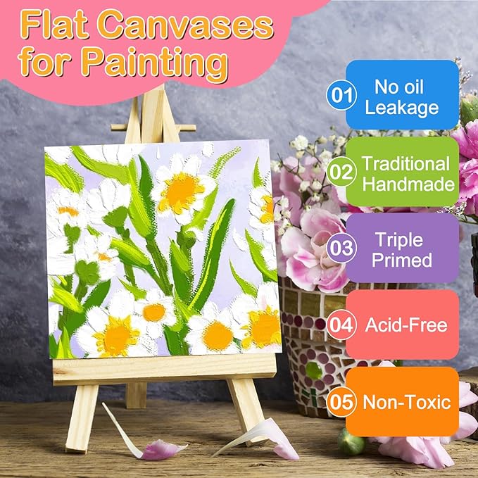 ESRICH 3x3IN Small Canvases for Painting, 42 Pack Mini Canvas Boards Cotton Painting Canvas Primed Acid Free Mini Blank Canvas Panels for Oil Paint,Watercolor,Acrylic Paint,Gouache&Tempera.