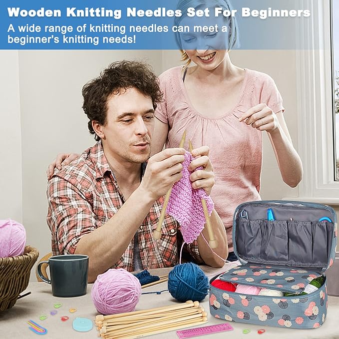 Coopay Knitting Kit for Beginners, Complete Knitting Kit for Adults Gifts | 71pcs Knittings Kit w/ 2mm-10mm Bamboo Knitting Needles Set, Yarn, Storage Case, Knitting Accessories, Knitters Gifts