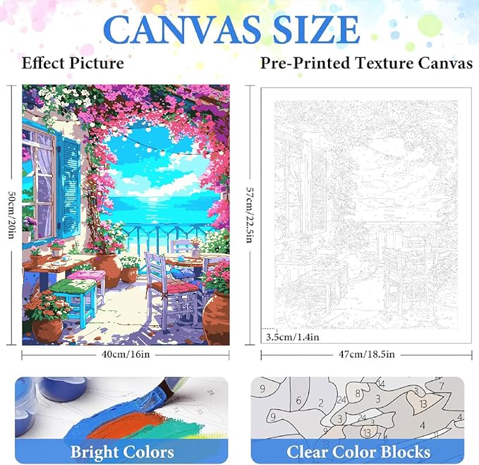ZRIZQ Paint by Numbers Kit for Adults Beginner,Flowers Home,16x20 | Full set with wooden brushes,rolled canvas,rich paints.Calming activity.Beginner friendly.Just open and paint.
