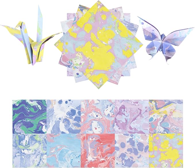 Origami Paper Kit 50 Sheets, 6x6 Inch Double Sided 20 Vivid Colored Paper | 70GSM Colorful Paper,20 Different Pattern Origami Kit,DIY Hand Crafts,Arts Creativity,Easy to Fold,No-Fading.WatercolorTextur