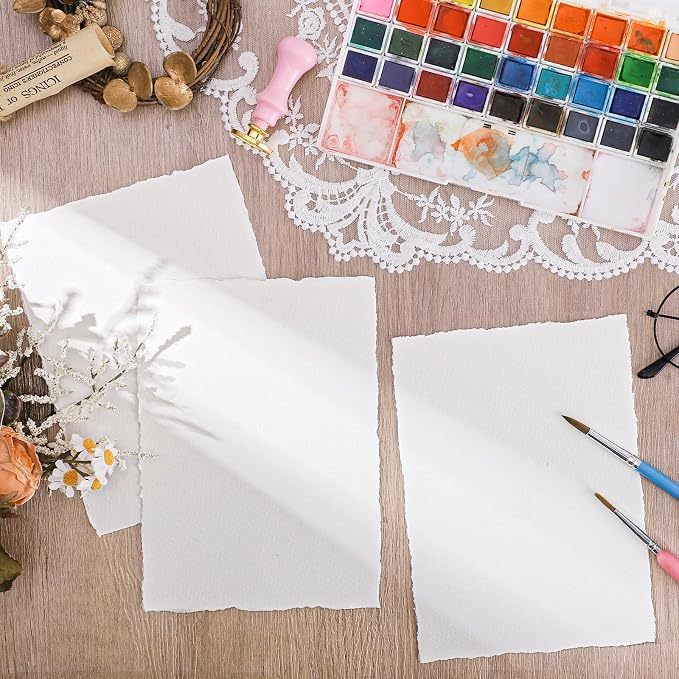 100 Sheets Deckled Edge Paper, 4x6 in Handmade Paper, 160 GSM