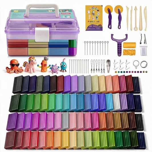 Aestd-ST Polymer Clay Kit 72 Colors, Oven Bake Modeling Clay for Kids | DIY Starter Kit, 20 Sculpting Tools & Accessory, Easy to Shape, Non-Sticky, Colorful, Storage Box, Gift for Kids & Artists