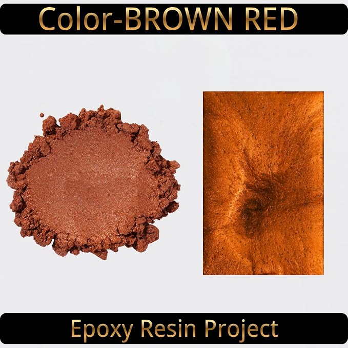 Mica Powder, Brown Red, 240g with Scoop, Complies with ASTM D-4236 | For Epoxy Resin, Soap, Bath Bomb, Candle| Safety Material| Odorless| Brilliant Colors