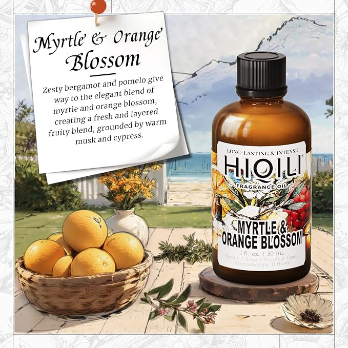 HIQILI Myrtle & Orange Blossom Fragrance Oil for Diffuser, Inspired by D.or Tera-Bella, Candle & Soap Making, Long-Lasting Citrus Floral Scent - 1.0 Fl Oz(Pack of 1)