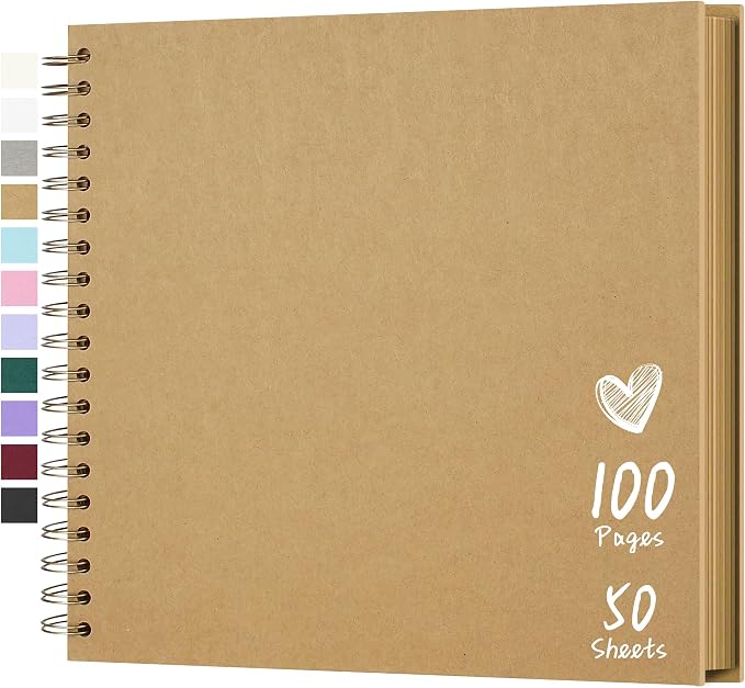 Scrapbook Photo Album 10"x10" 50 Sheets 100 Pages Hardcover Kraft Paper
