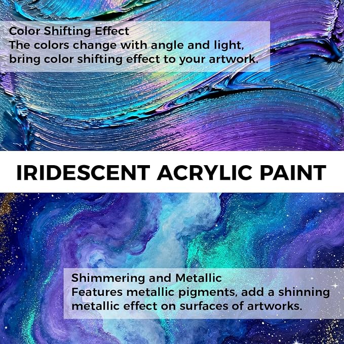 ARTME Iridescent Acrylic Paint Set, 20 Chameleon Colors in 8.45 oz/250ml Bottles, Large Bulk Color-shifting Acrylic Paint Perfect for Artists, Beginners on Canvas, Rocks, Wood, Fabric with Paint Knife