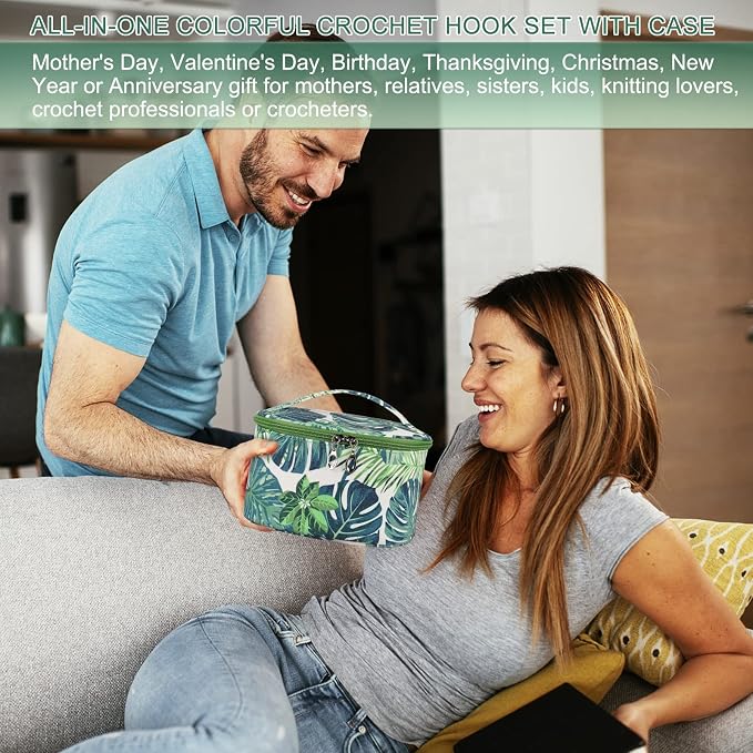 Aeelike Crochet Kits for Beginners with Yarn, Green | Learn to Crochet Set Included Crochet Hooks Supplies DIY Tools,Crocheting Kit for Adults Kids with Portable Green Leaves Bag