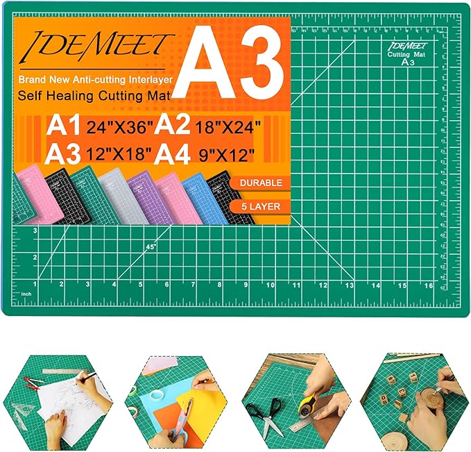 Density-upgraded Self Healing Cutting Mat, 18inch x 12inch Craft Cutting Mat for Table Protection, 5-Ply Rotary Cutting Board Double-sided for Cutting Quilting Modeling Projects, Green