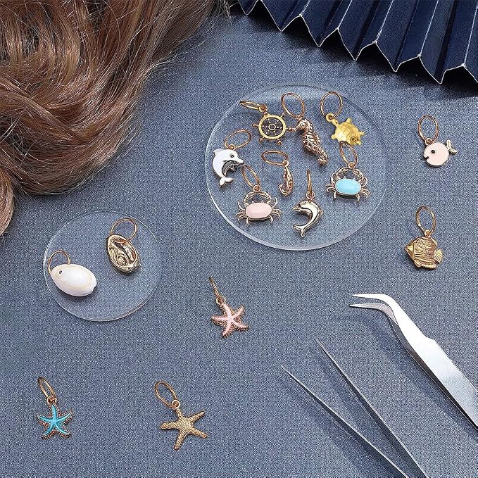 NBEADS 30 Pcs Ocean Theme Stitch Markers, Alloy Enamel Crochet Marker Charms Locking Stitch Ocean Hair Rings with Solid Ring Jewelry Pendant for Knitting Weaving Sewing Accessories Handmade Jewelry