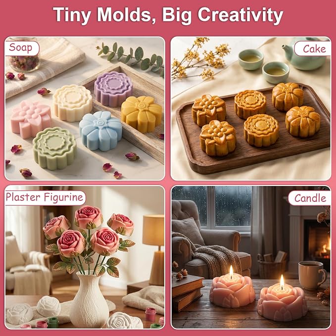 102 Pcs Soap Making Mold Kit - 3 Different Flower Silicone Molds, 48 Bags, 48 Gift Tags, 65ft Jute Twine, 2 Sisal Foaming Soap Bag Pouch for Handmade Craft Soaps, Baking & Ice Cube Trays, DIY Candle