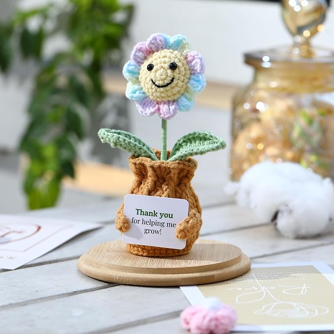 Teacher Appreciation Gifts Thank You for Helping Me Grow! Handmade Positive Sunflower Crochet Gifts for Women Thank You End of Year Graduation Teacher Gifts from Student