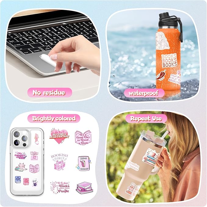 EOAOD 200 Book Stickers for Kindle, Smutty Bookish Stickers for Adults | Waterproof Vinyl for Laptops, Water Bottles, Journals and E-Readers, Made for Romance Fans, Book Lovers and BookTok Gifts