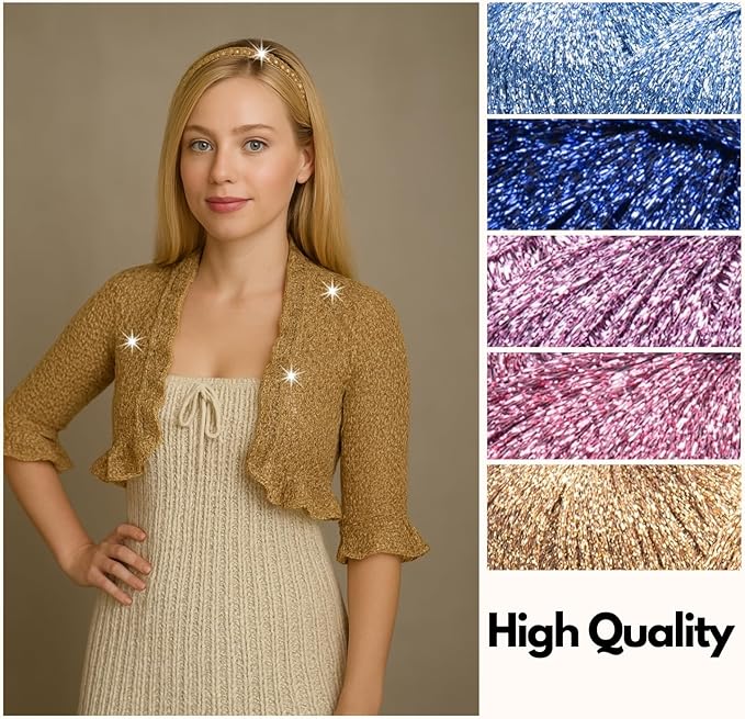 Twinkle Metallic Glitter Yarn Sparkle Fine 1 Light fingering weight worsted gold silver for Crochet Knitting, 25g 0.88oz, 175 yard Soft Craft Shawls Cardigans Bags Sparkly Lurex Silver 934