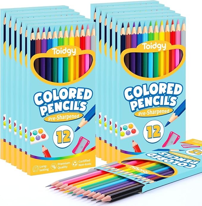144 Count Colored Pencils for Kids, 12 Packs Colored Pencils Bulk 12 Colors | Pre-sharpened Color Pencils for Adults, Bulk School Supplies for Teachers, Back to School Supplies, Classroom Prizes