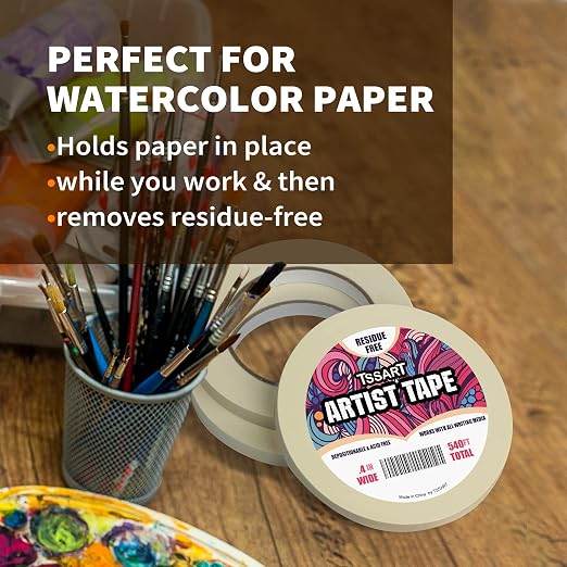 3 Pack White Artist Tape - Masking Artists Tape for Drafting Art Watercolor Painting Canvas Framing - Acid Free 0.4 Inch Wide 180FT Long