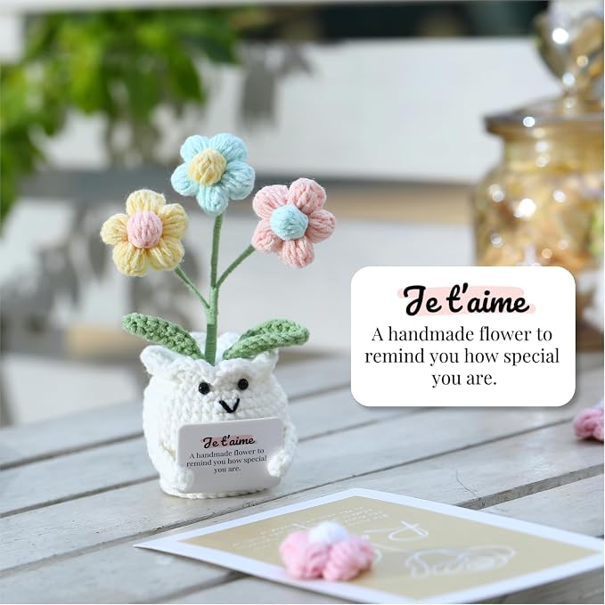 Valentines Day Anniversary I Love You Gifts for Women Her Wife Girlfriend Him Handmade to My Love Crochet Flower Wedding Birthday Gift for Husband Boyfriend Couple with Je t’aime (I Love You)