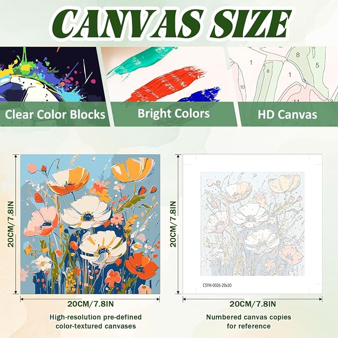 ICYANART Paint by Numbers for Adults Framed, Flowers Number Painting 8x8In
