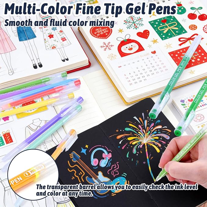 168Pcs Colored Gel Pens, 162 Colors 0.6mm Fine Point Gel Pens Colored Set for Adult Coloring Books, Journal Pen Markers for Coloring, Journaling Supplies, Writing Drawing Note Taking Office Home