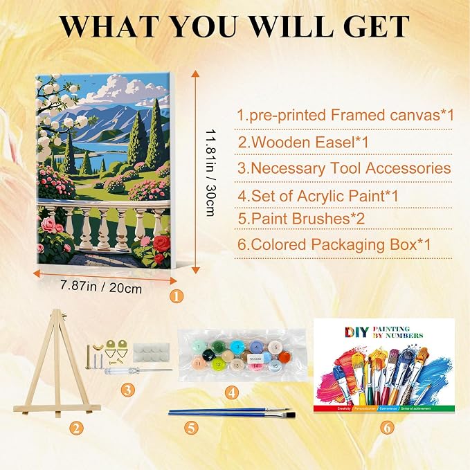 SparkGlow Landscape Paint by Number Kits for Adults with Frame, 8×12 Inch | Garden Painting by Number Kits, Include Easel, Premium Canvas, Number Painting for Gift, Home Decor, Relaxing and Fun