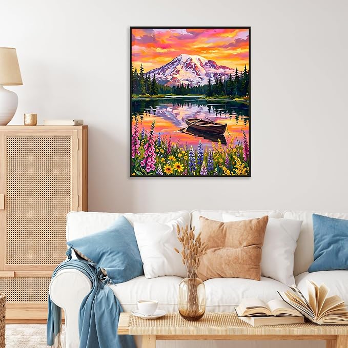 Paint by Numbers Kit for Adults, Mountain Lake Number Painting Canvas Kit | DIY Acrylic Painting Set for Beginners, Stress Relief Relaxing Craft, Home Wall Decor, Holiday Gift for Adults, 16x20 Inch