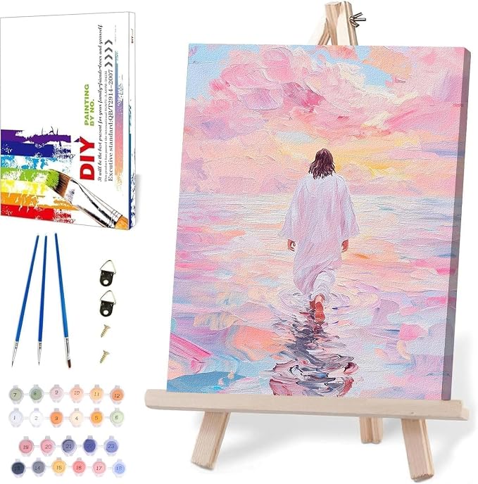 Jesus Paint by Numbers Kit for Adults Framed Canvas, with Wooden Easel