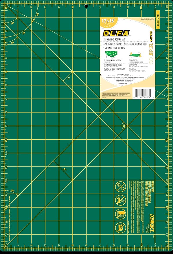 OLFA 12x18" Self-Healing Rotary Cutting Mat (RM-CG) - Double-Sided, Green