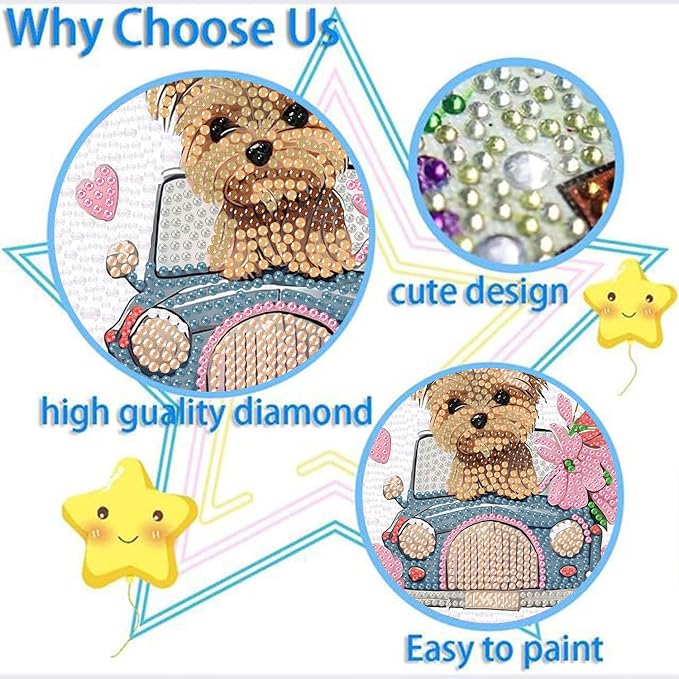 Dog Diamond Art Kit for Kids with Frame - Animal Diamond Painting for Ages 8-12 - Beautiful Gift Package for Home Wall Decor (7x7 inch)