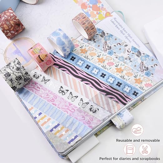 50 Rolls Washi Tape Set, Assorted Sizes, for Junk Journal Scrapbook, Bullet Journaling Scrapbooking Supplies, Planner Sticker DIY Craft Decor (Dawn and Dusk)