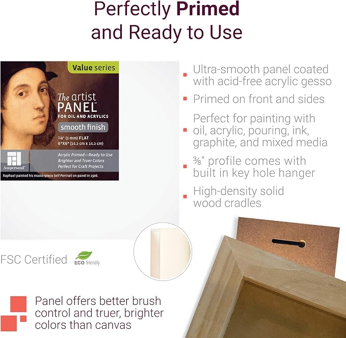 Ampersand Primed Smooth | 12x12 | 7/8" Cradled | Smooth Gesso Panel