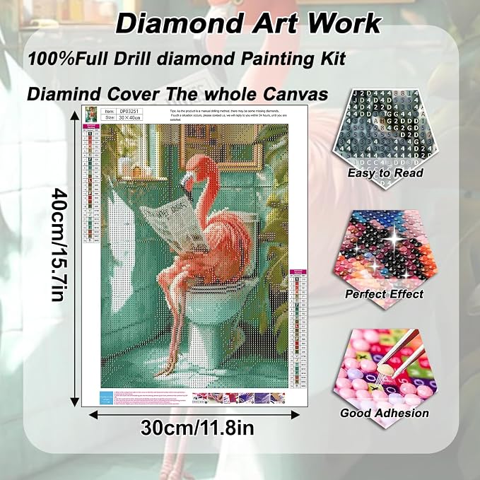 AIBOERL Diamond Art Kits for Adults,Flamingo Diamond Painting Wall Decor | Round Drill Bathroom Diamond Painting for Beginners DIY Rhinestone 5D Diamond dots(Gemstone Craft)Wall Art Gift 12x16IN