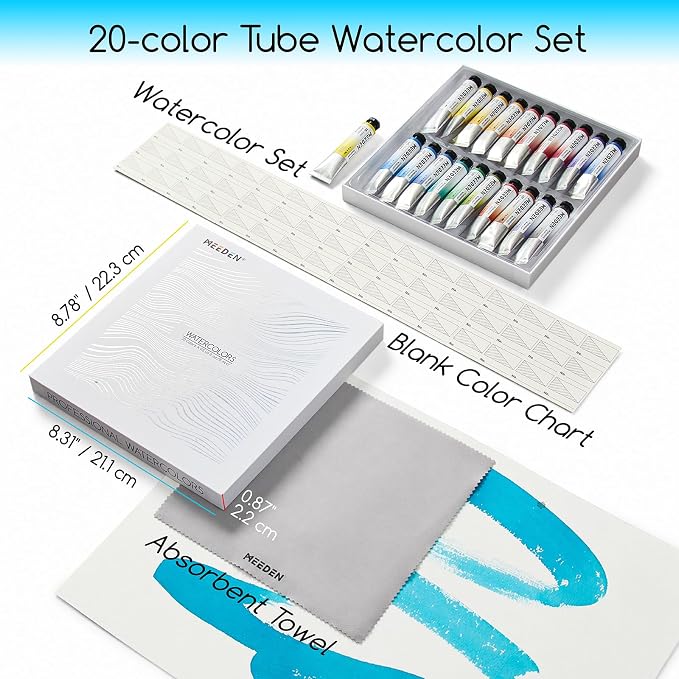 MEEDEN Professional Watercolor Paint Set: 20 x 15ml (0.5 oz) Colors Tubes