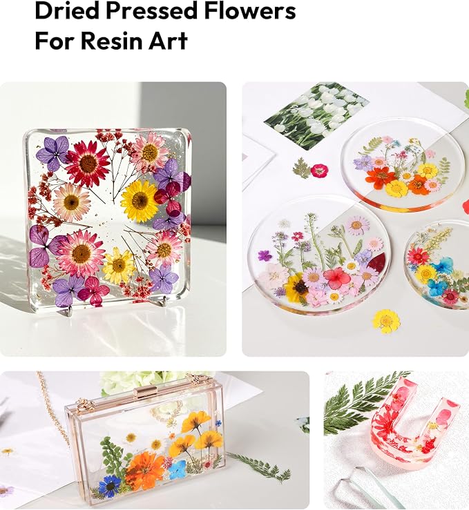Dried Flowers, Resiners 100Pcs Pressed Flowers for Craft Real Natural Dried Flowers Dry Leaves Kit for DIY Making Crafts Resin Soap Candle Scrapbook Supplies Card Making Jewelry