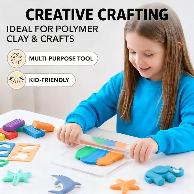 Basic Polymer Clay Tools, Acrylic Clay Roller Pin, Protect Fingers Polymer Clay Cutting Tools, Clear Rectangle Sheet Press Board Wire Texture Set Needle Detail Modelling Supplies -Starter Kit