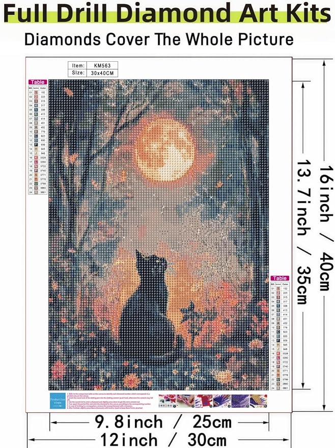 Black Cat Moon 5D DIY Diamond Painting Kits for Adults | Diamond Art Kits for Beginners, Full Drill Dot Painting Gem Art Kits for Home Wall Decor11.8 x15.7 Inch