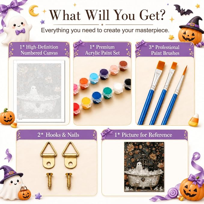 TELMOXA Halloween Paint by Numbers Kit for Adults, 16x16 in | Ghost Paint by Numbers, Acrylic Oil Painting, Colored Canvas, Painting Kit, DIY Craft Kits, Gifts, Home Wall Decor