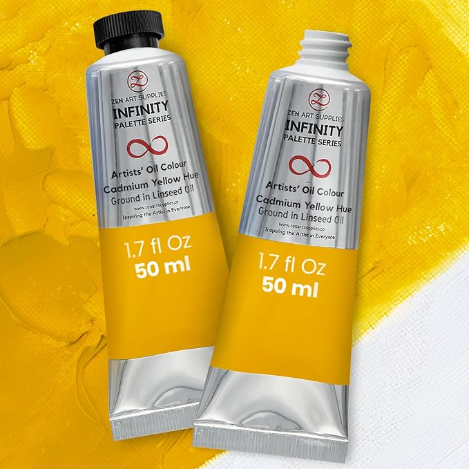 ZenART Professional Oil Paint Set - Artist Grade Cadmium Yellow Hue-2x50ml | Non-Toxic, Buttery Consistency, Rich Pigment, Lightfast Oil Paints for Primed Surface Canvas, Fine Art, Portraits & Landscape