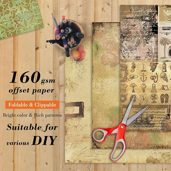 Vintage Aesthetics Scrapbooking Paper Pad - 24 Sheets 6'' x 6'' Patterns Designed Old Memories Material for Junk Journals Decoupage Diary Supplies DIY Crafts Gift Folded Wrapping