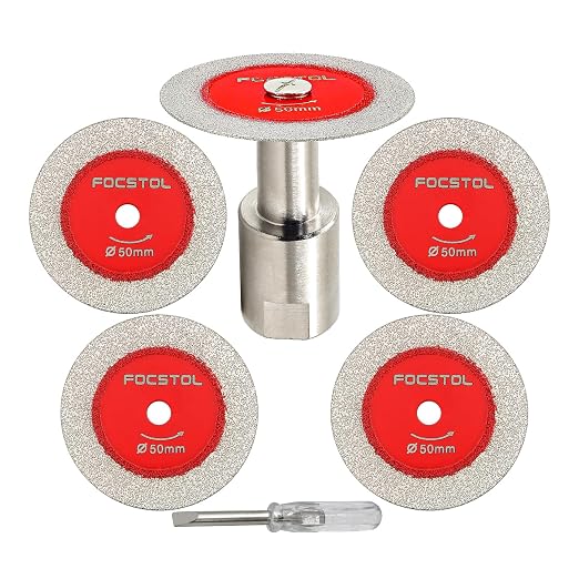 Mini Diamond Glass Cutting Disc - FOCSTOL 5pcs 2 Inch(50mm) Saw Blade and 1pc 5/8''-11 Flange for Glass Jade Marble Granite Artificial Stone Porcelain Tile Ceramic