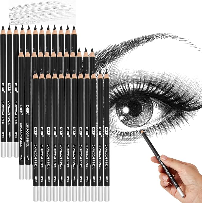 Geyoga 36 Pcs Professional Charcoal Pencils Soft, Medium and Hard for Drawing Charcoal Pencils for Sketching Shading Drawing Blending Portrait(Black, Hard)