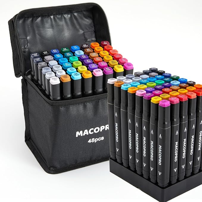 Alcohol Markers Set, Alcohol Based Dual Tip, Broad and Brush Tip for Adult Coloring Books, Drawing, Sketching (48)