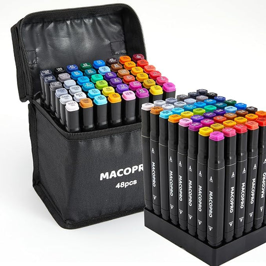 Alcohol Markers Set, Alcohol Based Dual Tip, Broad and Brush Tip for Adult Coloring Books, Drawing, Sketching (48)